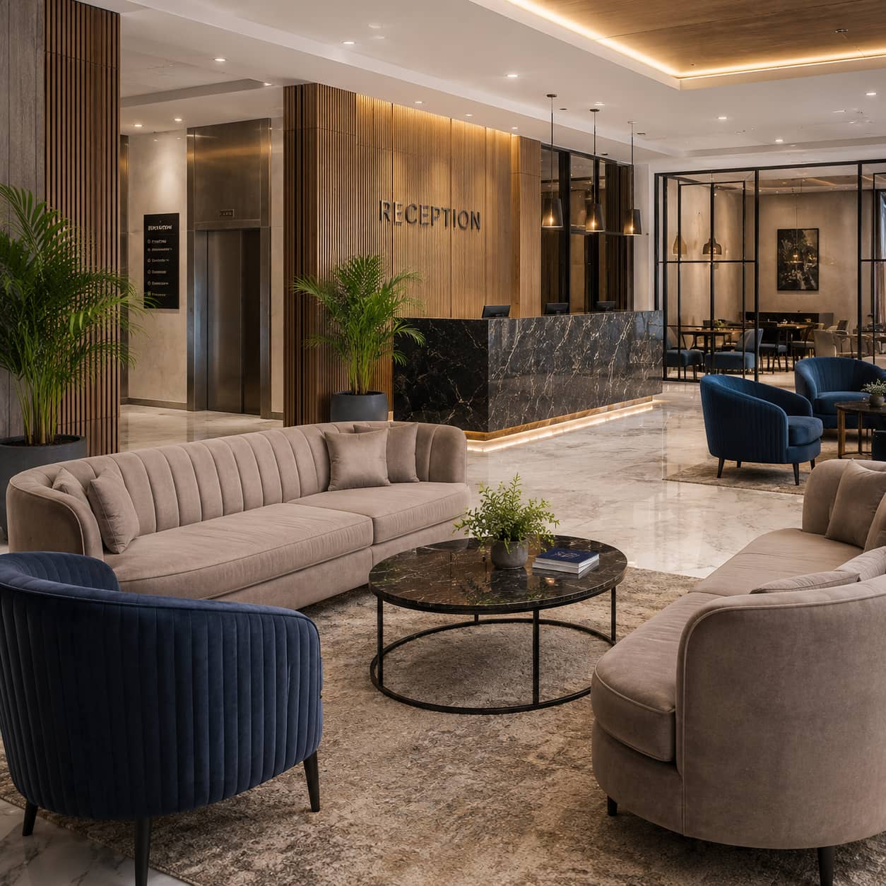 Hotels, restaurants, and offices